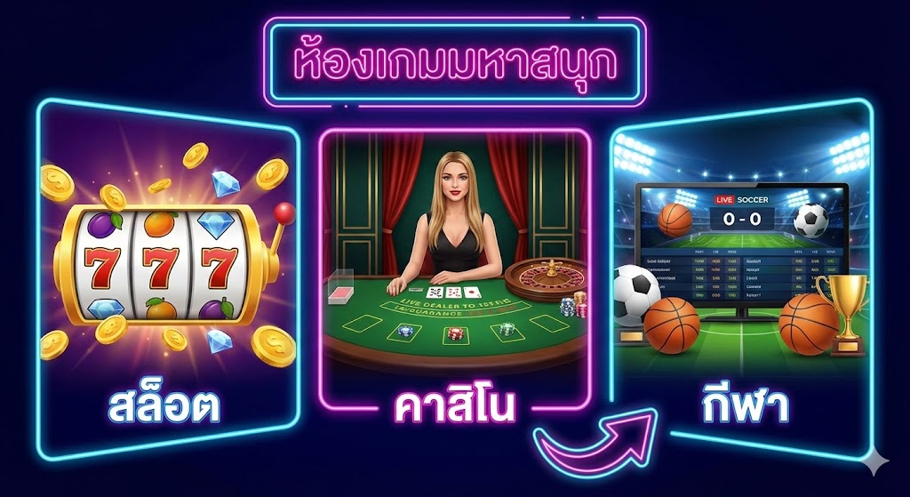 ห้องเกมมหาสนุก: มีอะไรให้เล่นบ้าง? (สล็อต/คาสิโน/กีฬา)