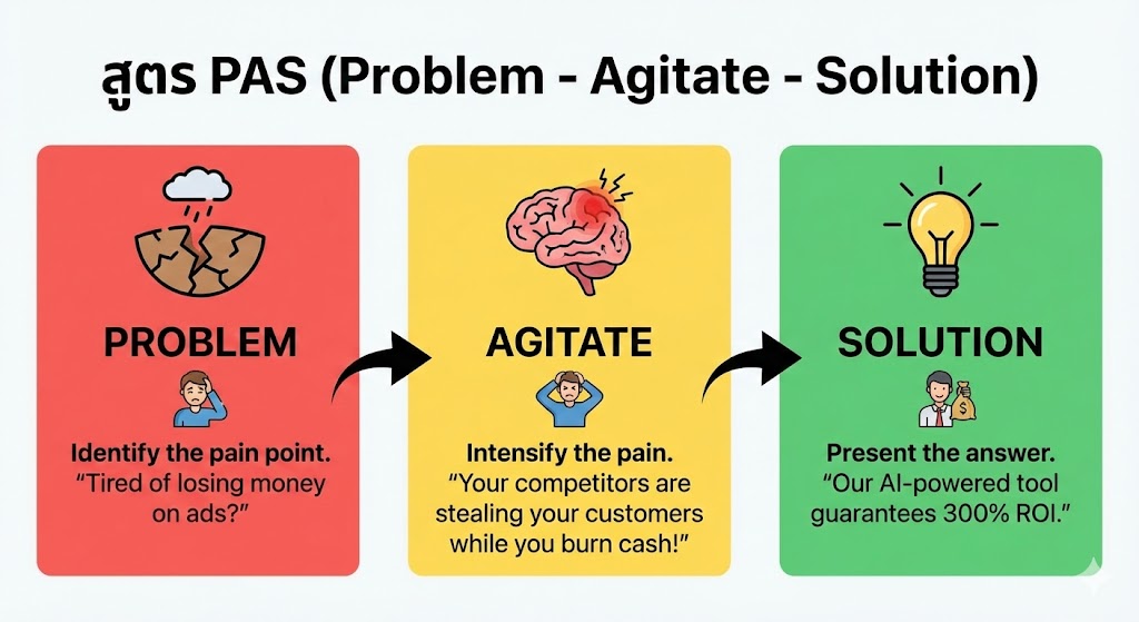 สูตร PAS (Problem - Agitate - Solution) 1 รูป